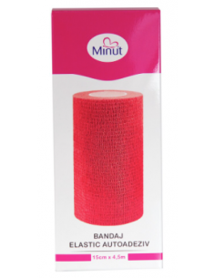 Bandaj elastic autoadeziv Minut – 15 cm x × 4,5 m (roșu)