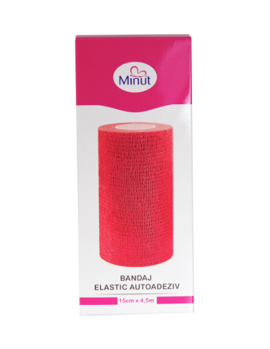 Bandaj elastic autoadeziv Minut – 15 cm x × 4,5 m (roșu)