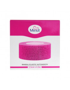 Bandaj elastic autoadeziv Minut – 2,5 cm × 4,5 m (Roz)