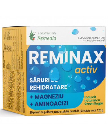 Reminax Activ – Săruri rehidratare + Magneziu și Aminoacizi, 20 plicuri