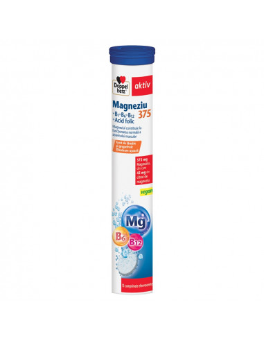 Doppelherz Magneziu 375 + B1 + B6 + B12 + Acid Folic, 15 comprimate efervescente