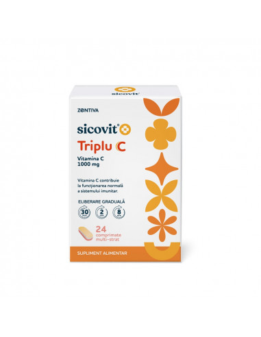 Sicovit Triplu C Vitamina C 1000 mg – 24 comprimate multi-strat