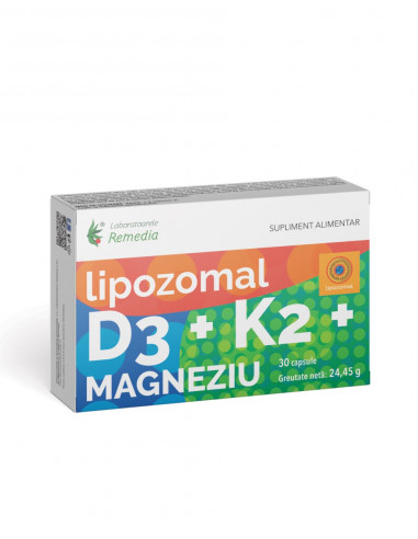 Lipozomal D3 + K2 + Magneziu – 30 capsule, Remedia