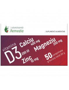 Calciu + Magneziu + Zinc + D3 – 50 comprimate, Remedia