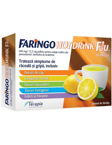 Faringo Hot Drink Flu – 10 plicuri (pulbere pentru soluție orală)