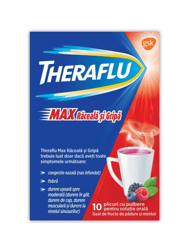 Theraflu Max Răceală și Gripă – 10 plicuri (pulbere pentru soluție orală)