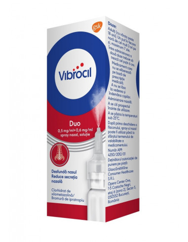 Vibrocil Duo – spray nazal soluție 0,5 mg/ml + 0,6 mg/ml, 10 ml (cu pompă dozatoare)