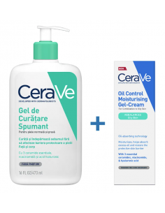 CeraVe Pachet Gel spumant 473 ml + Gel-cremă Oil Control...