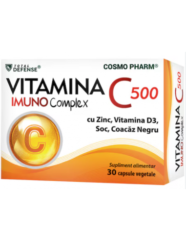 Vitamina C 500 Imuno Complex cu Zinc, Soc, Coacaz Negru și Vitamina D3 (30 capsule vegetale)