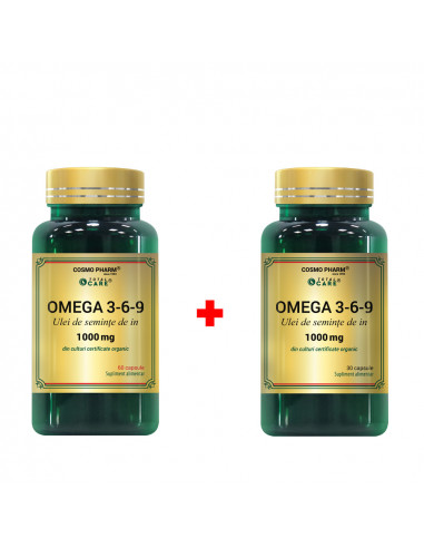 Omega 3-6-9 Ulei semințe de in 1000 mg – 90 capsule (60 + 30)