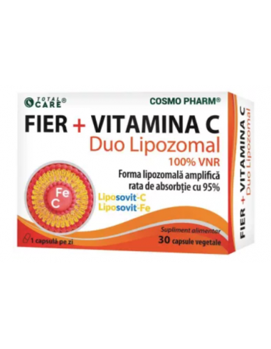 Fier + Vitamina C Duo Lipozomal, 30 capsule vegetale, Cosmo Pharm