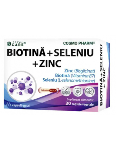 Biotină + Seleniu + Zinc, 30 capsule vegetale