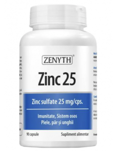 Zinc 25 sulfat de zinc, 25 mg / capsulă, 90 capsule – Zenyth