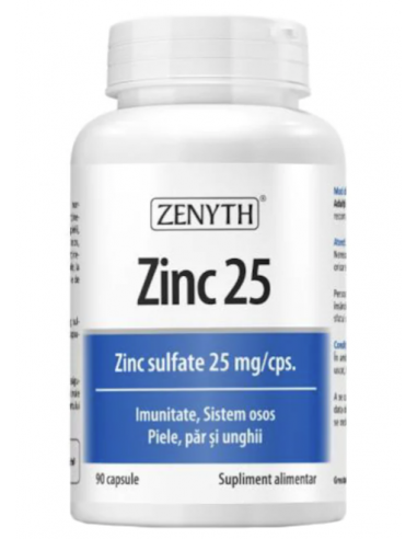 Zinc 25 sulfat de zinc, 25 mg / capsulă, 90 capsule – Zenyth