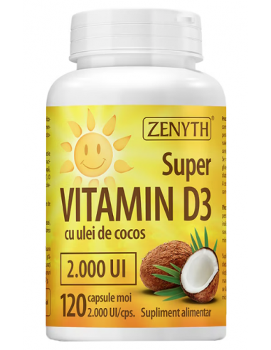 Super Vitamina D3 2000 UI cu ulei de cocos – 120 capsule