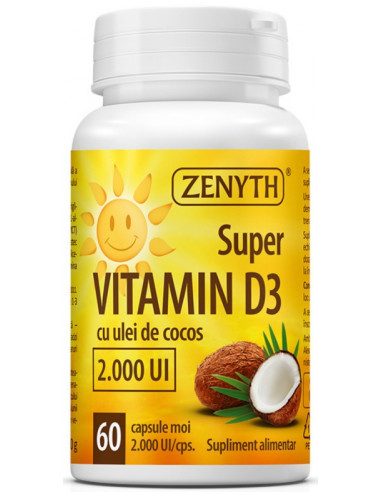 Super Vitamina D3 2.000 UI cu ulei de cocos – 60 capsule