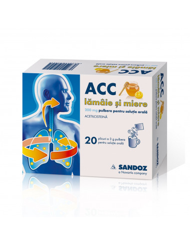 ACC lămâie şi miere 200 mg – 20 plicuri