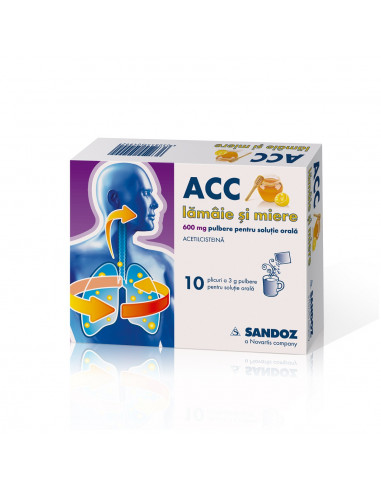 ACC lămâie şi miere 600 mg – 10 plicuri