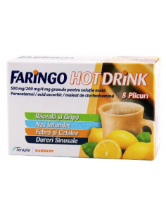 Faringo hot drink 500mg/200mg/4mg x 8plicuri, Terapia Sa...