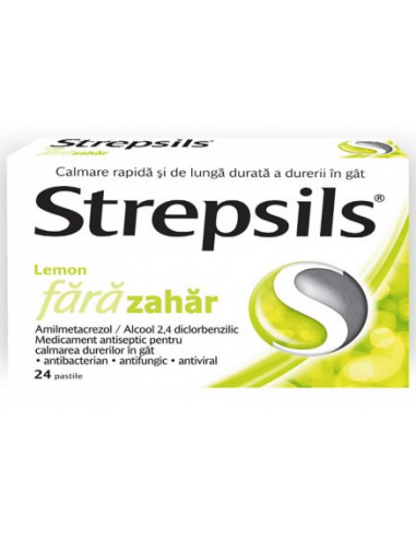 Strepsils lemon fara zahar x 24 pastile,...