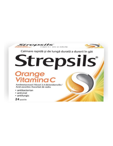 Strepsils orange vitamina C x 24pastile,...