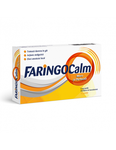 Faringocalm Miere si Portoc 3mg x 12past,...
