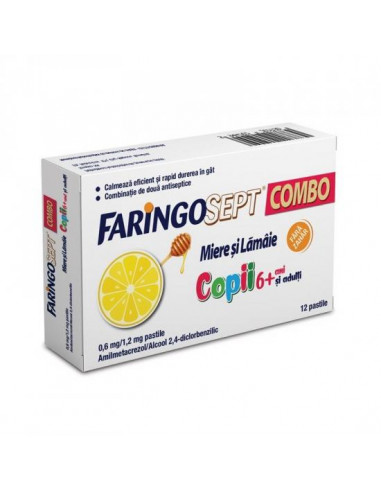 Faringosept combo miere & lamaie x 12cpr,...