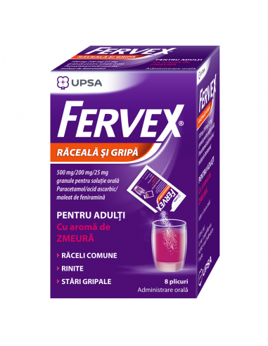 Fervex Raceala si Gripa Adult zmeura 8pl, Upsa