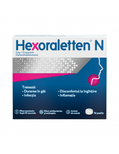 Hexoraletten N 5mg+1,5mg x 16pastile, Mcneil Healthcare...