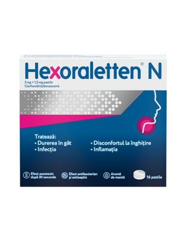 Hexoraletten N 5mg+1,5mg x 16pastile, Mcneil...