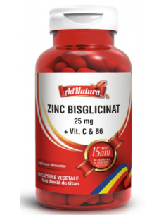 Zinc bisglicinat 25 mg + Vitamina C & B6 x 60 capsule –...