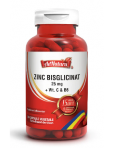 Zinc bisglicinat 25 mg + Vitamina C & B6 x 30 capsule –...