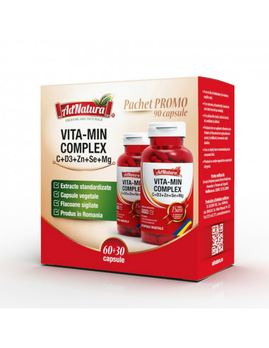 Vita-Min Complex C + D3 + Zn + Se + Mg pachet x...