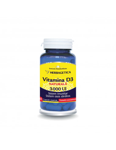 Vitamina D3 Naturala 3000 UI, 30 capsule,...