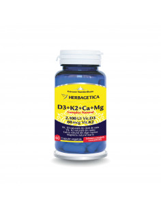 Complex natural D3 + K2 + Ca + mg, 60 capsule, Herbagetica