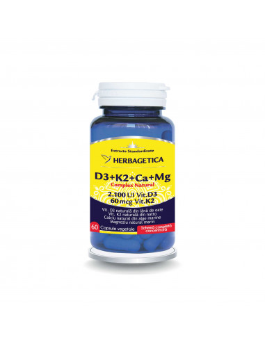 Complex natural D3 + K2 + Ca + mg, 60 capsule,...