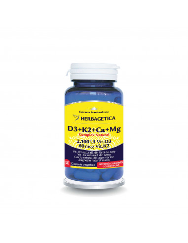 Complex natural D3 + K2 + Ca + mg, 30 capsule,...