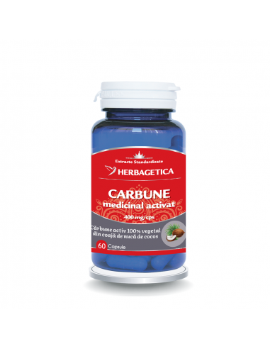 Carbune medicinal activat, 60 capsule, Herbagetica