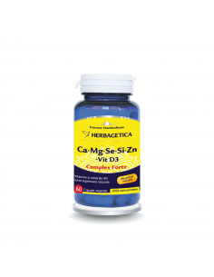 Ca+Mg+Se+Si+Zn organice cu D3, 60 capsule, Herbagetica
