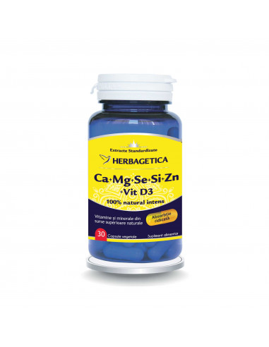Ca+Mg+Se+Si+Zn organice cu D3, 30 capsule,...