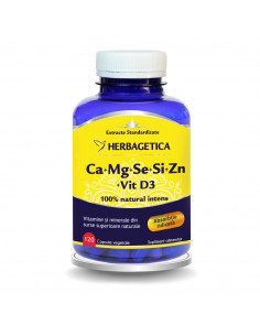 Ca+Mg+Se+Si+Zn organice cu D3, 120 capsule, Herbagetica