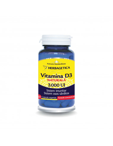 Vitamina D3 naturala 3000 UI, 60 capsule,...
