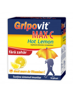 Gripovit Max Hot Lemon fara zahar, 10 plicuri, Zdrovit