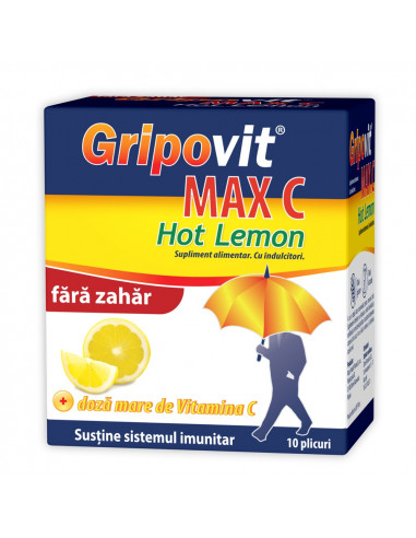 Gripovit Max Hot Lemon fara zahar, 10 plicuri,...