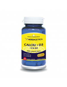Calciu + D3 + Vitamina K2, 60 capsule, Herbagetica