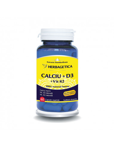 Calciu + D3 + Vitamina K2, 60 capsule, Herbagetica