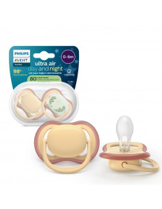 Avent suzeta Ultra Air fosforescenta galben 0-6 luni, 2...