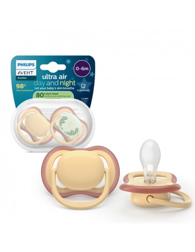 Avent suzeta Ultra Air fosforescenta galben 0-6...