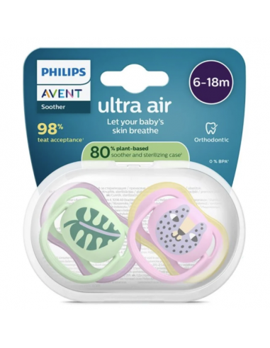 Avent suzeta Ultra Air Cat/Leaf 6-18 luni, 2...