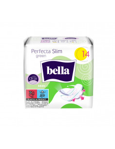 Bella Perfecta Slim Green absorbante cu aripioare, 14 bucati